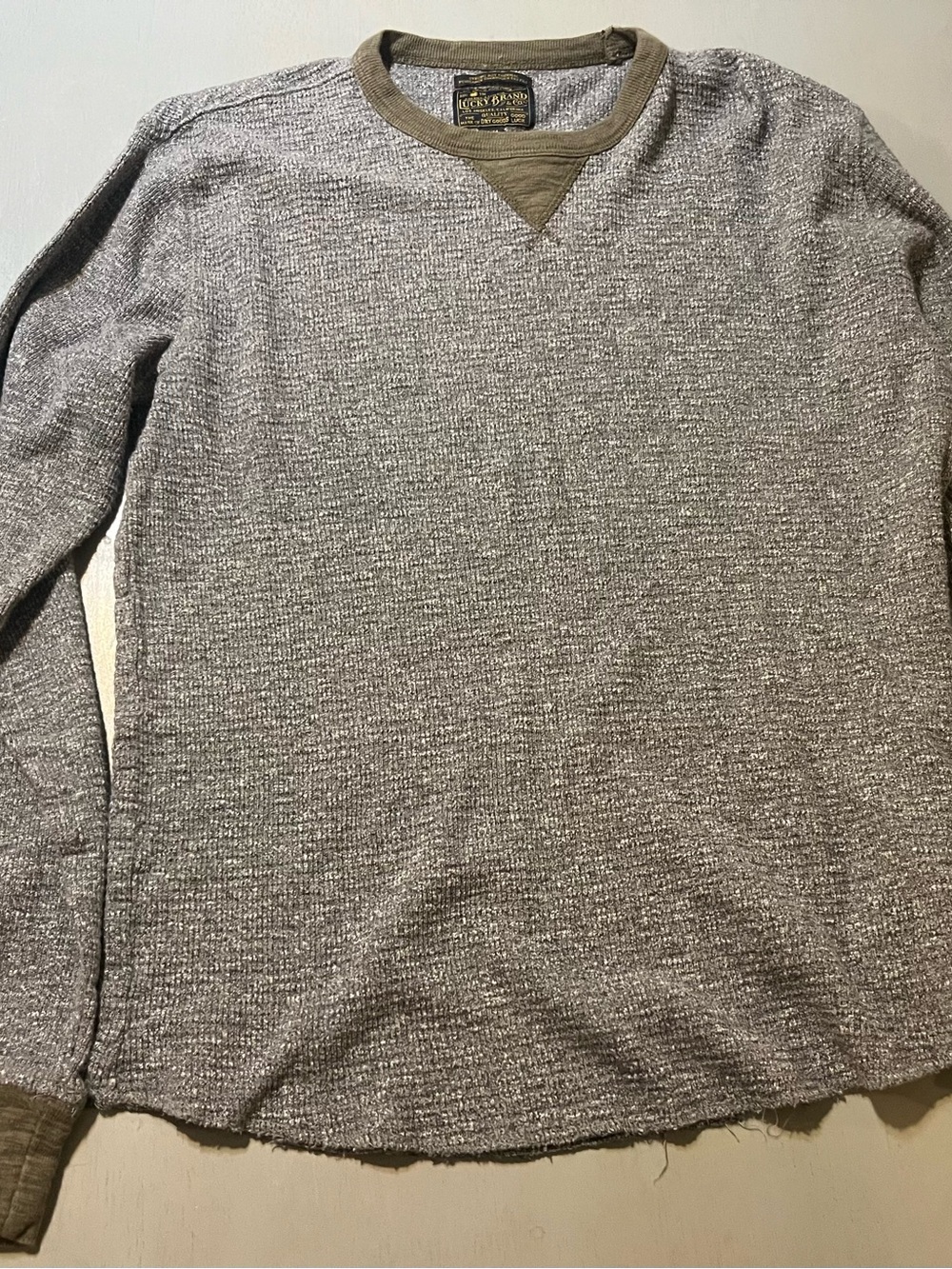 Lucky Brand Men's Heather Gray Crewneck with Olive Details